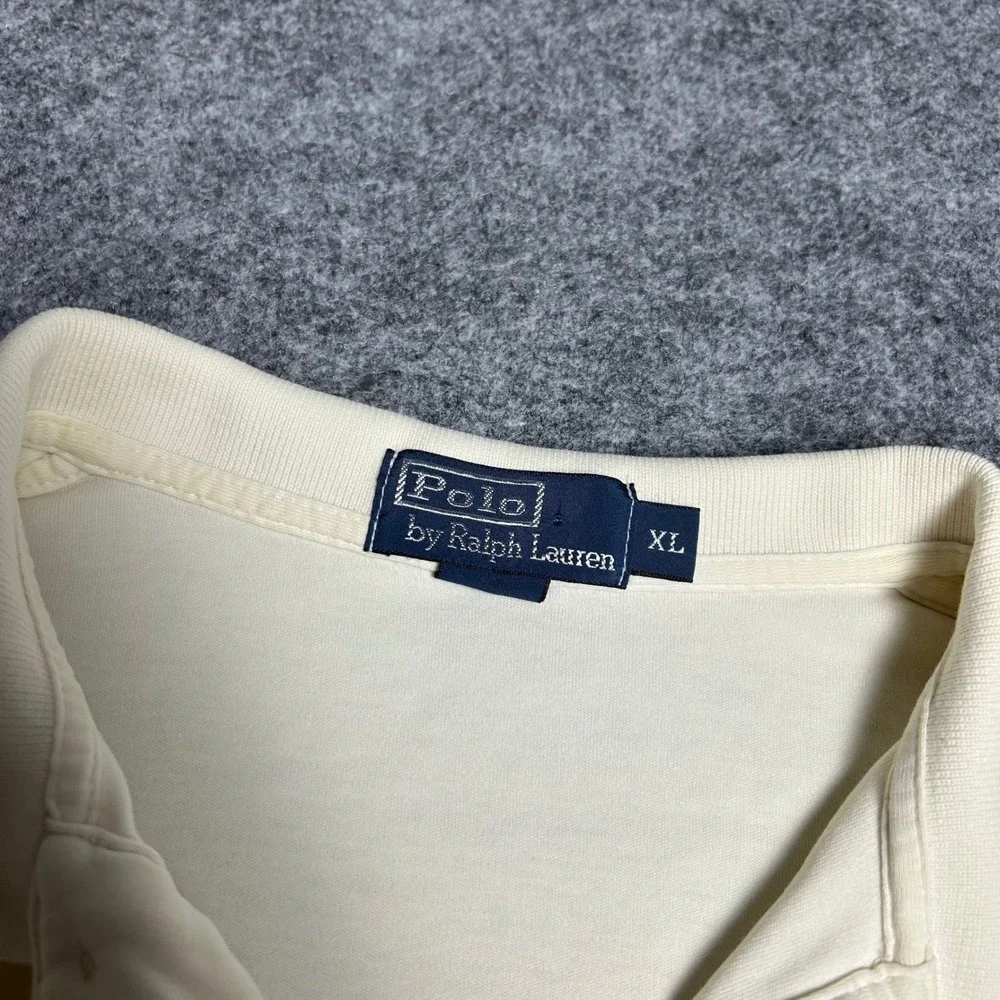Polo Ralph Lauren Mens XL Cream Short Sleeve Polo Shirt Vintage Retro Preppy